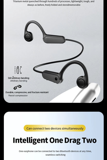 Bone Conduction Wireless Headphones - Bluetooth Sport Earphones with Mic for Running