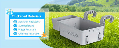 Premium Pool Storage Basket with Cup Holder - Heavy-Duty Plastic Organizer for Above Ground Pools & Outdoor Swimming