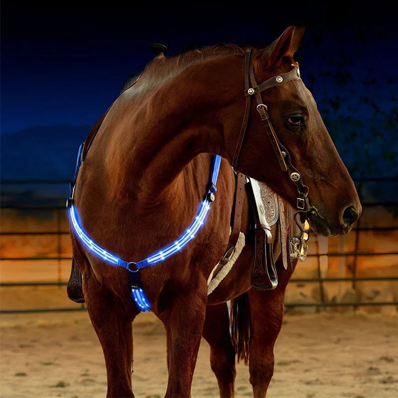LED Horse Breastplate - USB Rechargeable Night Safety Harness with Flashing Light for Outdoor Riding