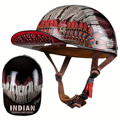 DOT Certified Retro Half-Face Motorcycle Helmet - Baseball Cap Style Cycling Helmet for Men