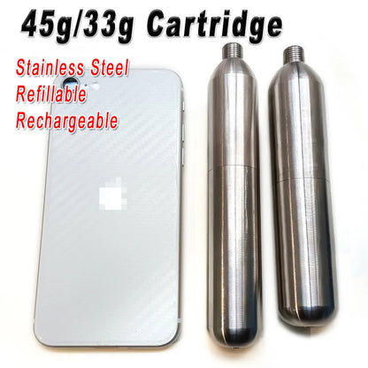 33g Refillable CO2 Cartridge - Multi-Purpose Gas Cylinder for Athletic Equipment & Emergency Gear