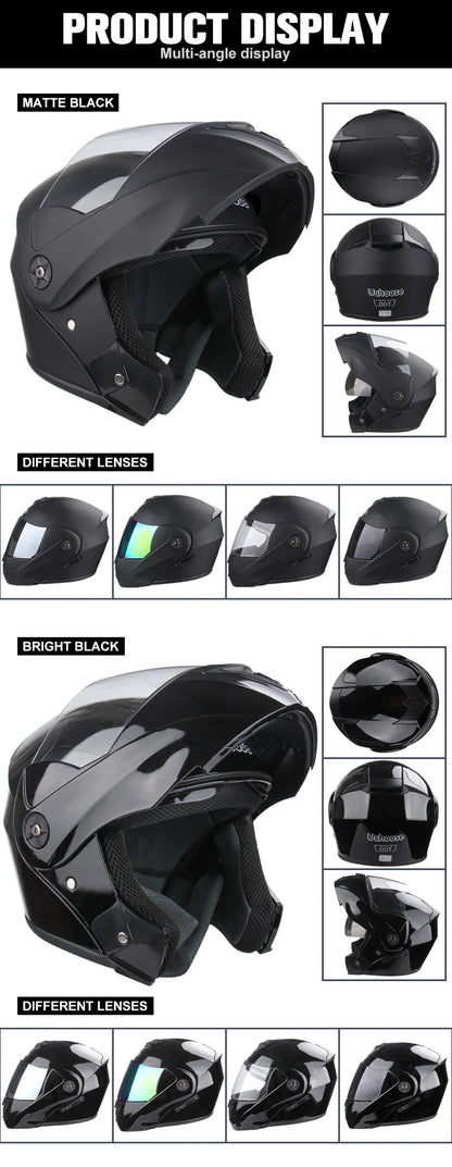DOT Certified Modular Flip-Up Motorcycle Helmet - Dual Visor Cross-Country Safety Helmet - Unisex