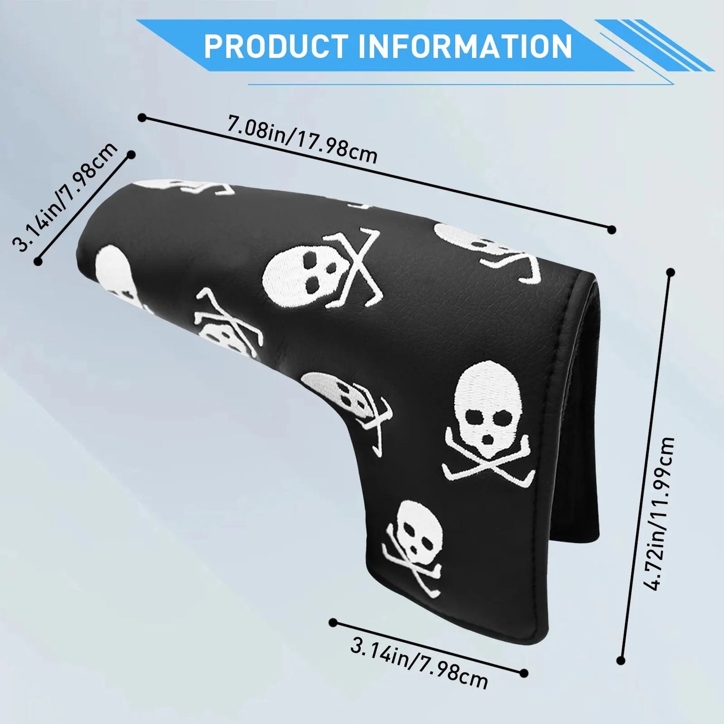 Golf Putter Head Cover - PU Leather Blade Club Protector in Black & White, Universal Fit for Men & Women