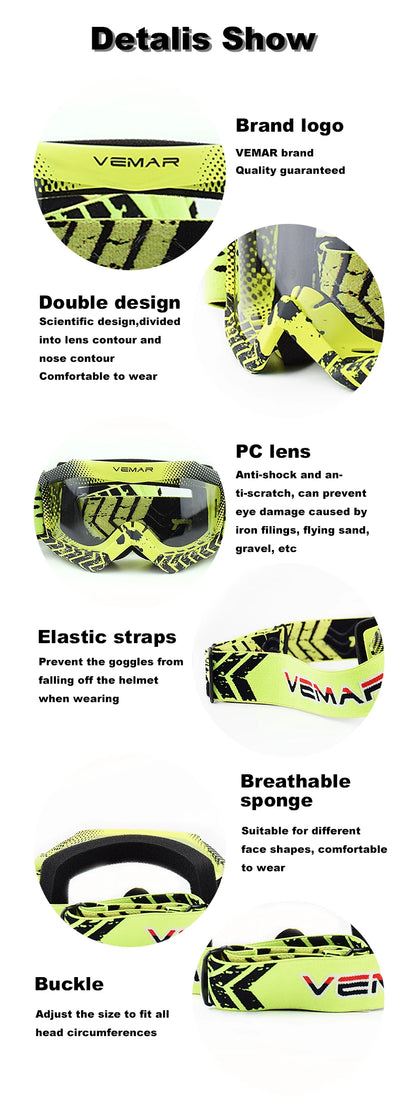 Kids Motocross Goggles - Professional MX MTB Off-Road Dirt Bike Motorcycle Glasses for Children's MX Helmet