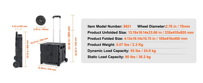SucceBuy Foldable Utility Cart - Portable Shopping Crate with Telescopic Handle & Wheels for Travel, Office & Garden