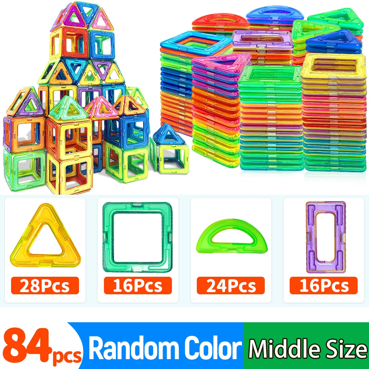 Magnetic Building Blocks Set - Medium Size 60-Piece STEM Construction Toy, Educational DIY Magnet Tiles for Learning & Creative Play