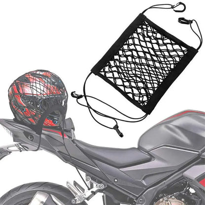 High-Elastic Double Layer Motorcycle Cargo Net - 10"x11" Bungee Net with Hooks for Helmet & Luggage Storage