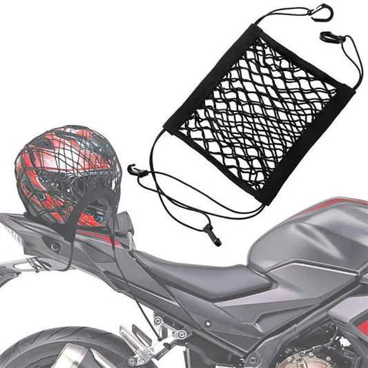 High-Elastic Double Layer Motorcycle Cargo Net - 10"x11" Bungee Net with Hooks for Helmet & Luggage Storage