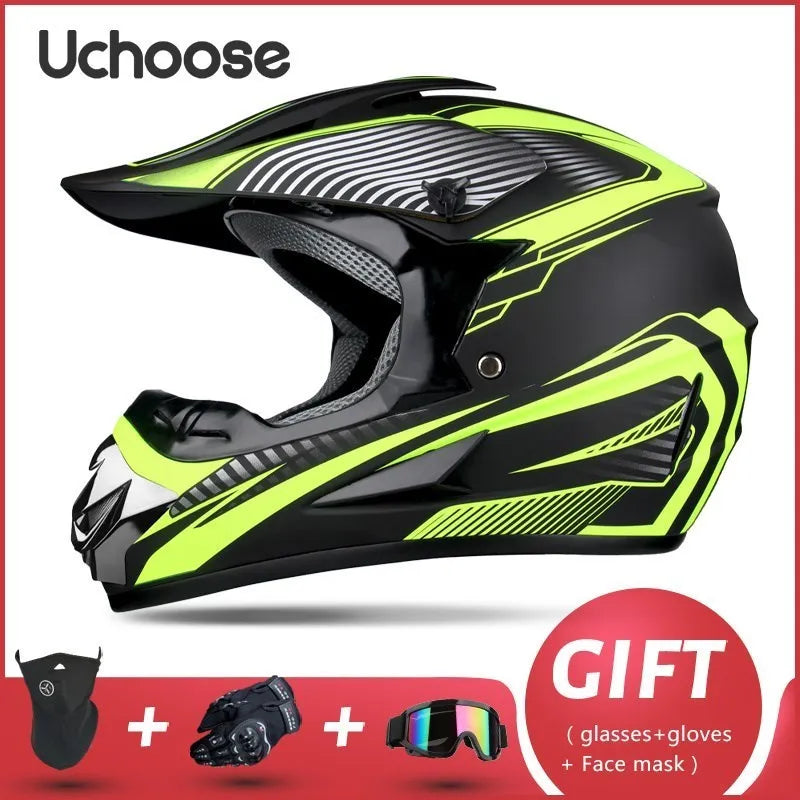 DOT Certified Professional Off-Road Motorcycle Helmet - Adults & Children - Downhill Racing Motor Helmet with Free Gift