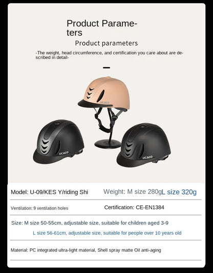 Adjustable Equestrian Riding Helmet - UltraLight Safety Hat with Removable Brim for Adults & Children (50-61cm)