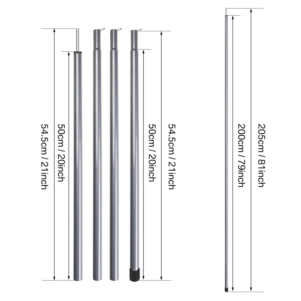 Adjustable Telescopic Tent Poles - Set of 2 Universal Aluminum Camping Awning Poles for Tarp, Sun Sail & Shelter Accessories