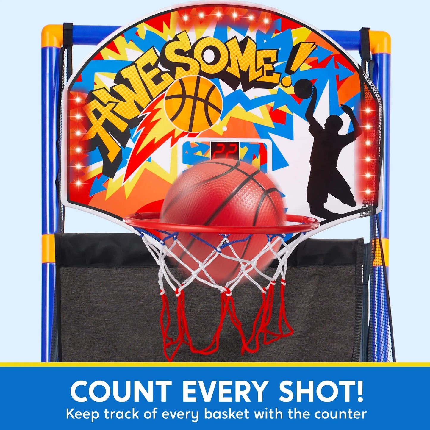 LED Scoring Arcade Basketball Game - Adjustable Height 44"-55" with 4 Balls for Ages 3-12