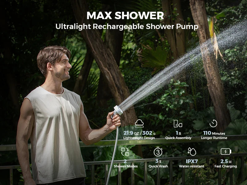Portable Electric Camping Shower Pump IPX7 Waterproof – FLEXTAIL Outdoor Shower for Car Wash, Dishwash (Without Box)