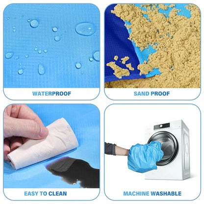 Large Waterproof Sandproof Beach Blanket - 2-3 Adult Capacity for Picnics, Travel, Camping & Hiking