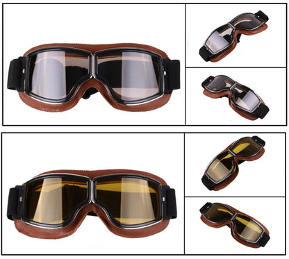 Retro Motorcycle Goggles - Windproof Folding Helmet Sunglasses with Leather Trim