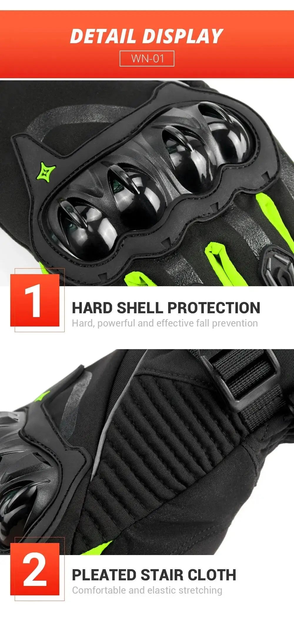 Waterproof Winter Motorcycle Gloves - Full Finger Protection with Touch Screen - Model WN-01