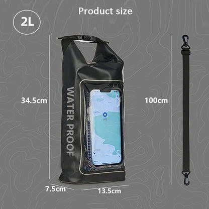 PVC Waterproof Dry Bag 2L - Touch Screen Phone Pouch for Swimming Rafting Surfing Boating - Shoulder Bag