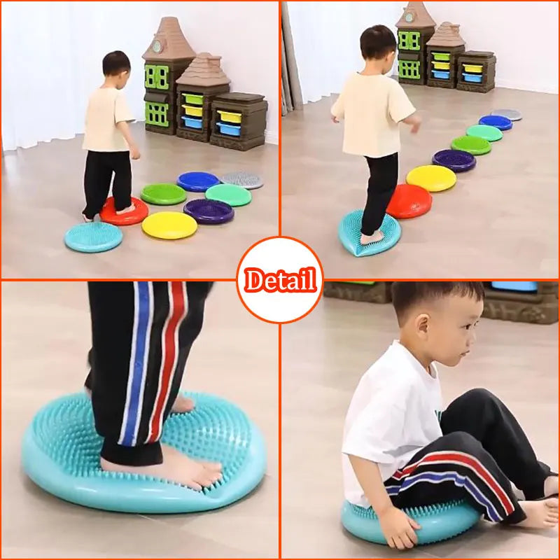 Montessori Balance Stones - PVC Inflatable Sensory Cushions for Children's Tactile Training & Party Games