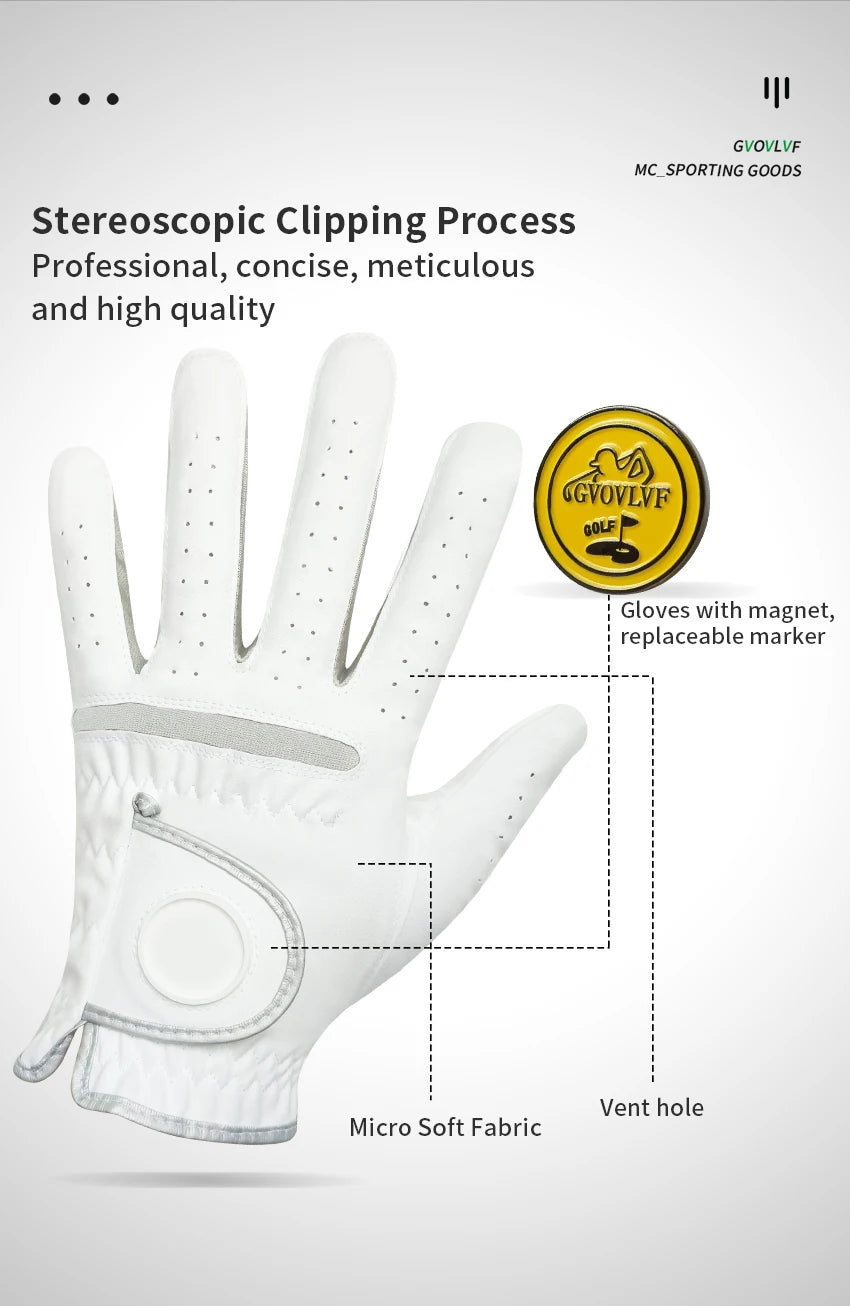 Men's Golf Glove - Soft Breathable Fabric with Magnetic Ball Marker, Comfortable Fit, Replaceable Marker for Golfers (1 Piece)