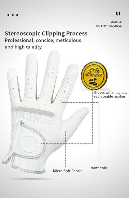 Men's Golf Glove - Soft Breathable Fabric with Magnetic Ball Marker, Comfortable Fit, Replaceable Marker for Golfers (1 Piece)