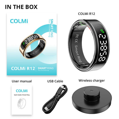 COLMI R12 Smart Ring 2025 - Touch Display Screen, Wireless Charging, Health Tracking, 5ATM Waterproof for Men & Women