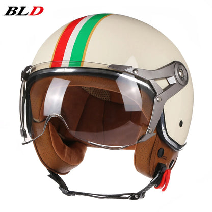 Retro 3/4 Open Face Motorcycle Helmet - Jet Style with Visor for Motorbike & Scooter Riding