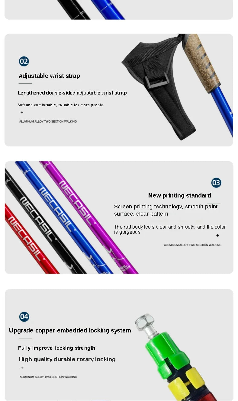 Nordic Walking Poles Set - 2PCS Telescopic Trekking Poles - 7075 Aluminum Alloy Hiking Sticks
