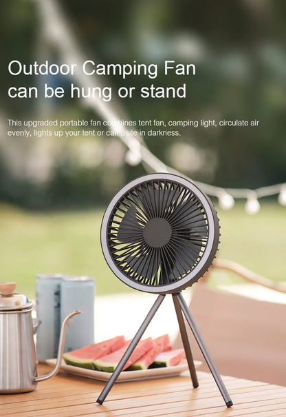 Rechargeable Camping Fan - 10000mAh Power Bank with LED Lighting | Portable Desktop & Wireless Ceiling Electric Circulator Fan