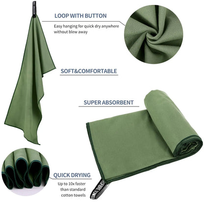Ultralight Microfiber Sports Towel - Quick Dry Portable Beach Towel with Pocket for Swimming, Pool, Gym, Fitness & Yoga