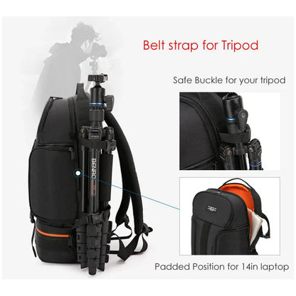 Large Capacity Camera Backpack - Waterproof Oxford DSLR Bag with 15.6" Laptop Compartment