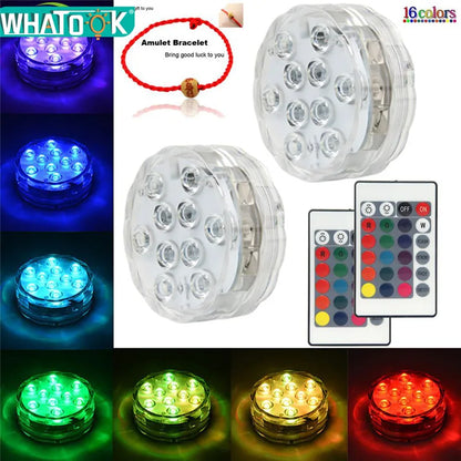RGB LED Underwater Light - 10 LED Battery Powered Submersible Night Lamp for Swimming Pools, Gardens, Weddings & Party Decorations
