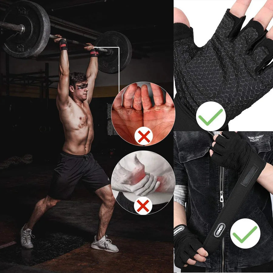Premium Half-Finger Workout Gloves with Wrist Wrap - Men & Women - Weight Lifting, Training, Cycling & Gym