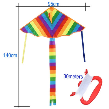 Rainbow Kite with Long Tail - Easy Flying Design with 30m Line for Kids and Outdoor Fun