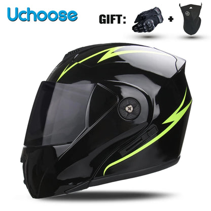 DOT Certified Modular Flip-Up Motorcycle Helmet - Dual Visor Cross-Country Safety Helmet - Unisex