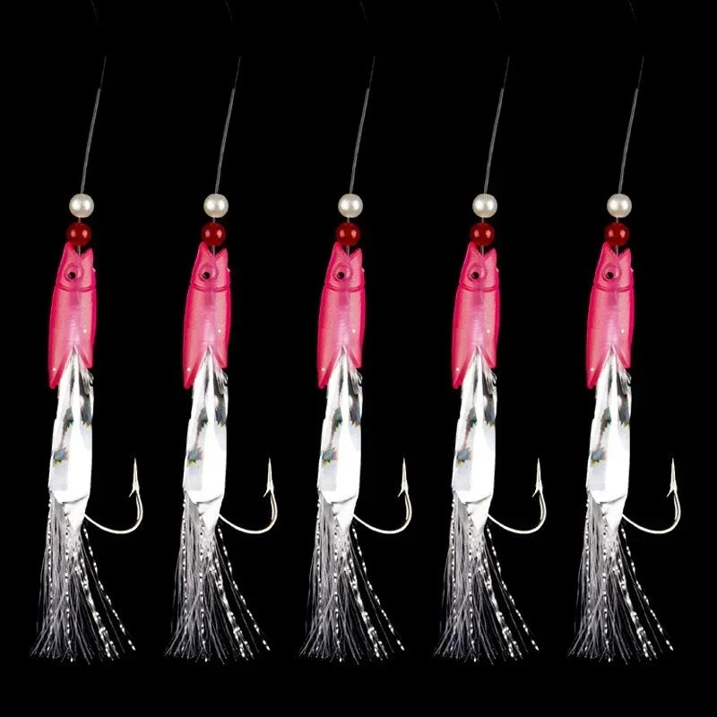 Soft Silverskin Fishing Lure Set 5pcs Multi-Color Imitation Fish Shrimp Bait with Crystal Barbed Hook