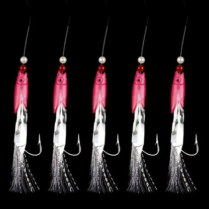 Soft Silverskin Fishing Lure Set 5pcs Multi-Color Imitation Fish Shrimp Bait with Crystal Barbed Hook