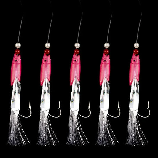 Soft Silverskin Fishing Lure Set 5pcs Multi-Color Imitation Fish Shrimp Bait with Crystal Barbed Hook