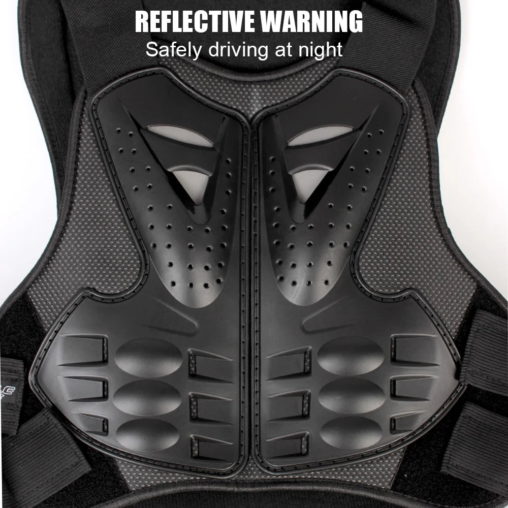 Motorcycle Body Armor Vest - PE Shell Chest & Back Protector with Reflective Tape for Motocross, Skiing & Skating
