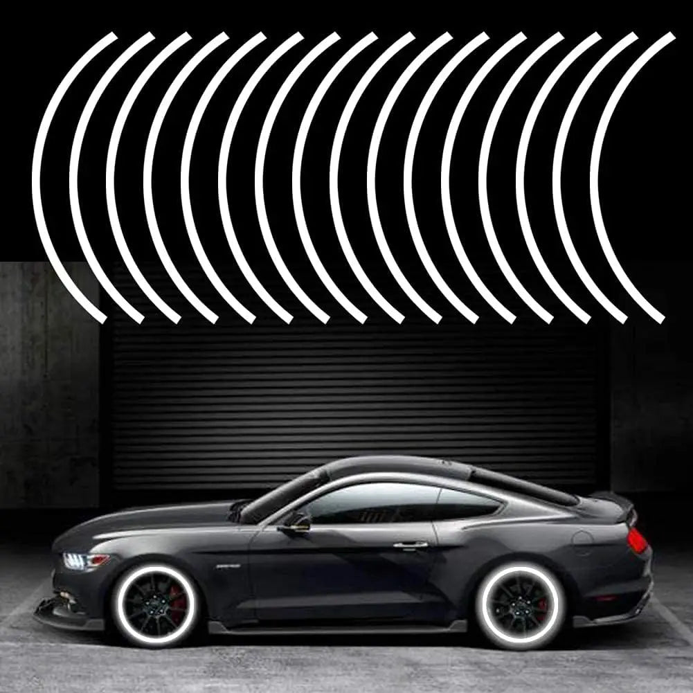 Reflective Wheel Rim Stripe Decals - 16-Piece Set for 17-19" Motorcycle, Car & Bicycle Wheels - Night Safety Stickers