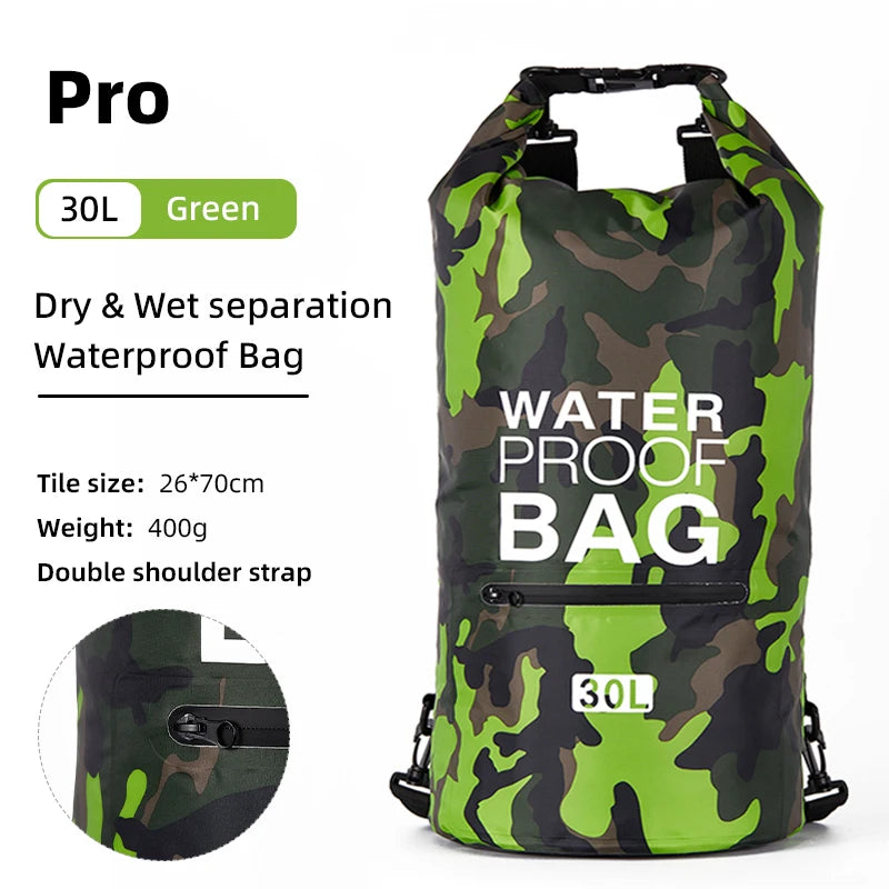 Waterproof Dry Bag Backpack - 30L/15L with Wet Separation Pocket for Kayaking, Boating, Swimming & Outdoor Sports