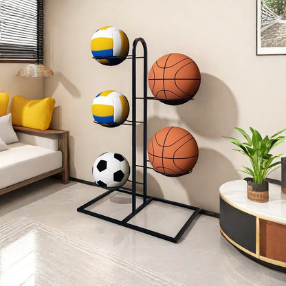 Carbon Steel Basketball Storage Rack - Multi-Layer Ball Organizer Stand for Basketball, Football, Volleyball (Home & School)
