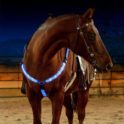 LED Horse Breastplate - USB Rechargeable Night Safety Harness with Flashing Light for Outdoor Riding