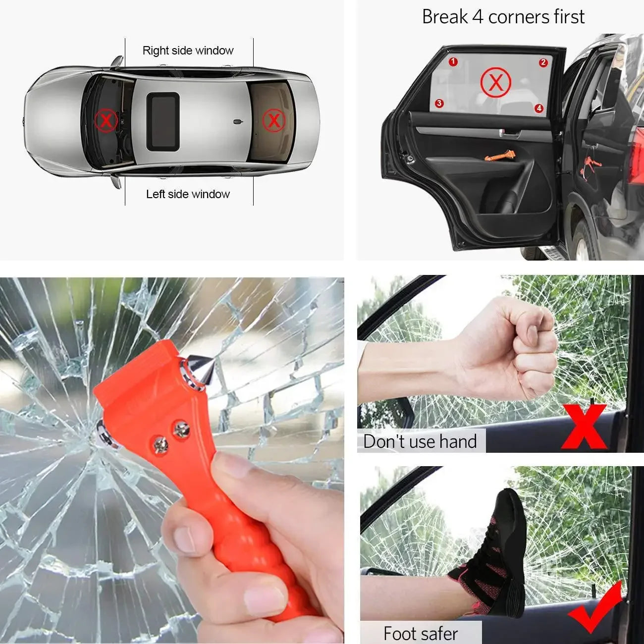 2-in-1 Emergency Car Safety Hammer & Seatbelt Cutter - Window Breaker & Life-Saving Rescue Tool