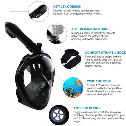 Full Face Snorkeling Mask - Anti-Fog Underwater Diving Goggles for Kids & Adults Swimming Equipment