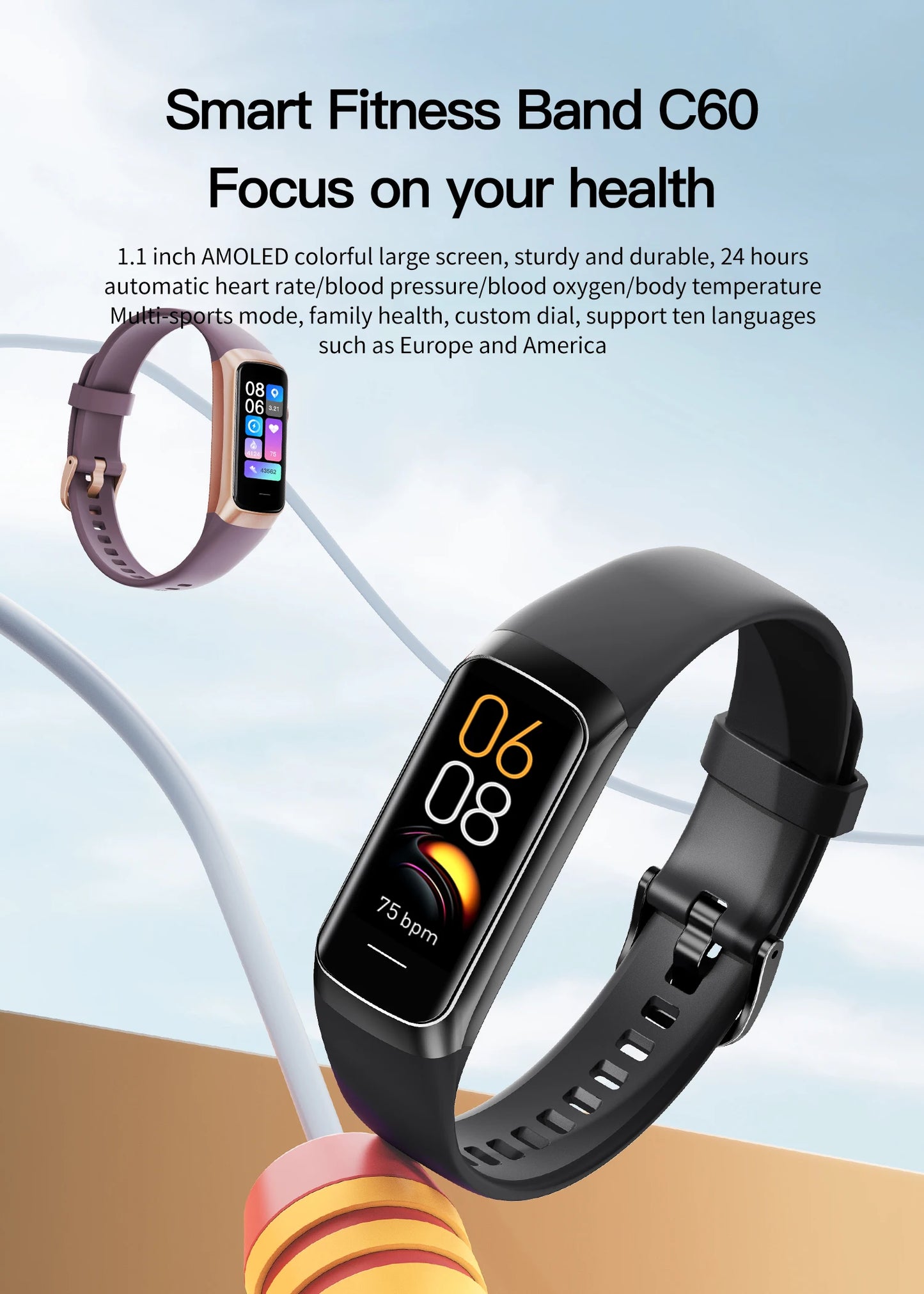 AMOLED Smart Watch - Heart Rate & Blood Oxygen Monitor with Waterproof Fitness Tracker for Sports