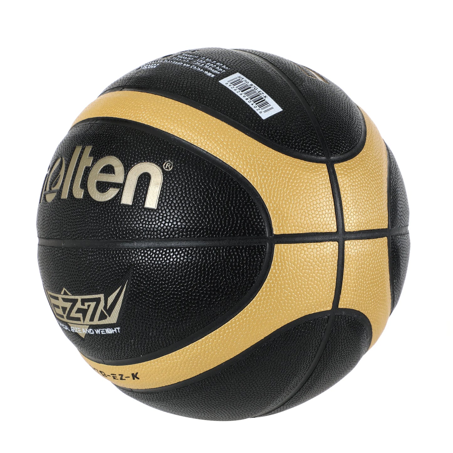 Molten EZ-K Basketball - Black/Gold PU Leather - Sizes 5, 6, 7 - Indoor/Outdoor - Training & Match Ball for Men, Women & Youth