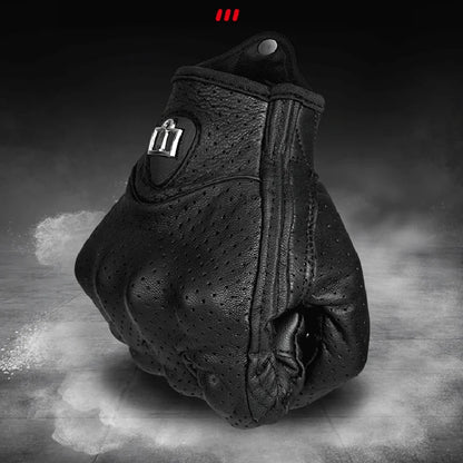 Full Finger Motorcycle Gloves - Breathable Leather Carbon Fiber - Men & Women - All Season Motorbike Motorcross Cycling Gloves