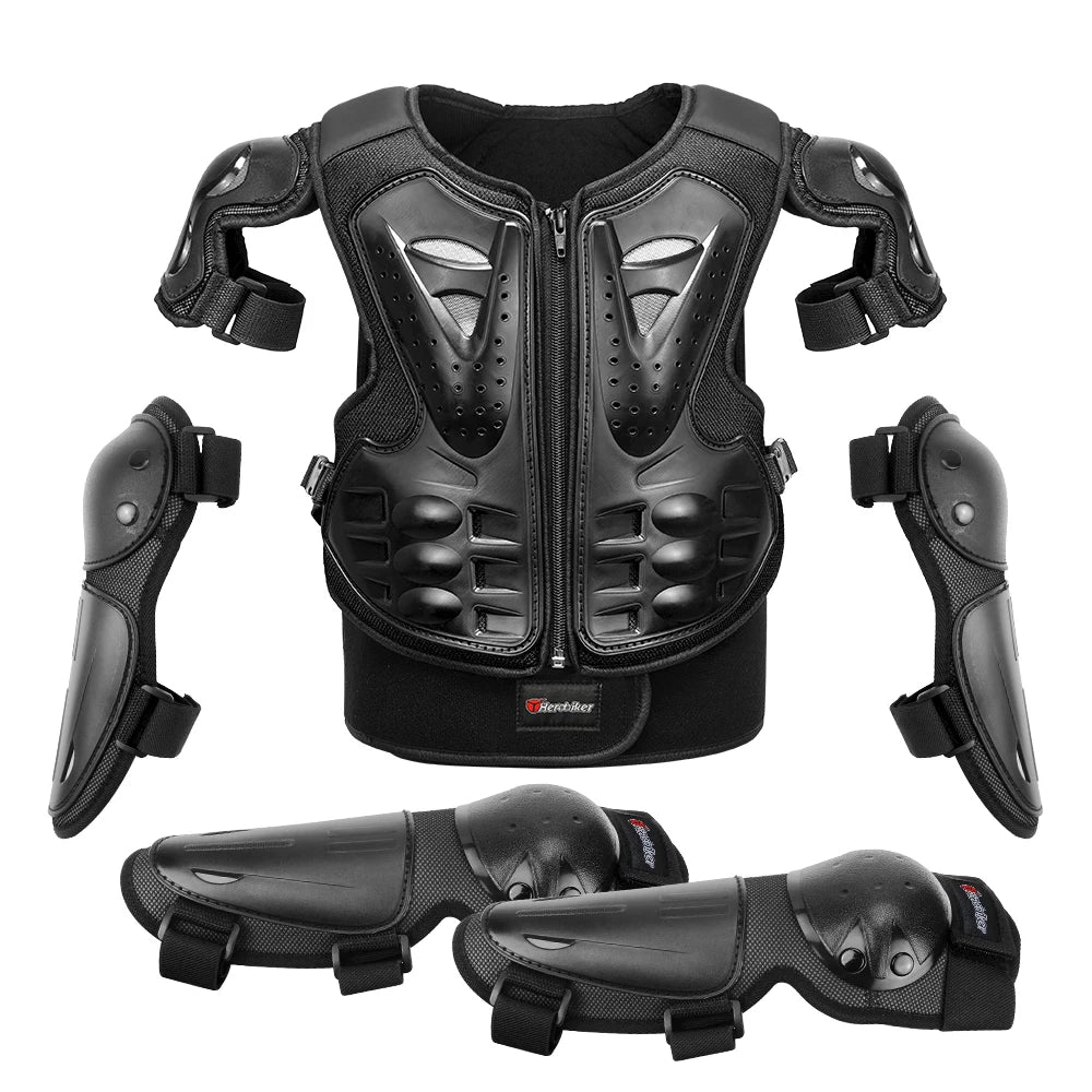 Kids Full Body Motorcycle Armor Set - Protective Vest Jacket with Kneepads for Motocross Riding