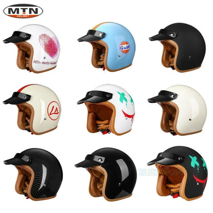 Vintage 3/4 Jet Motorcycle Helmet - DOT Certified Synthetic Leather Open Face Helmet with Mask