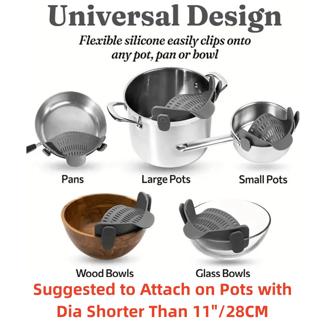 Adjustable Clip-On Pot Strainer for Pots, Pans & Bowls - Kitchen Strainer (1pc)
